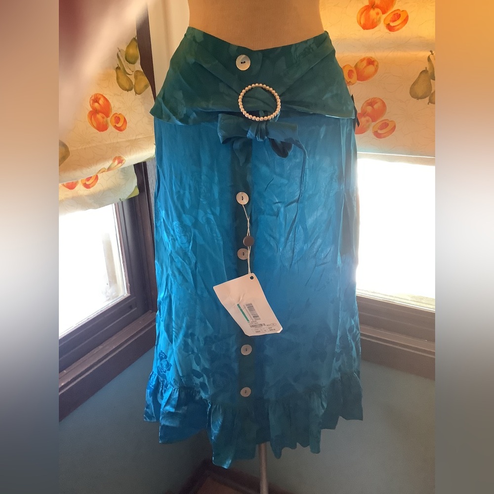Art Dealer Ruffle Hem Button Front MIDI Skirt with Buckle XS NWT